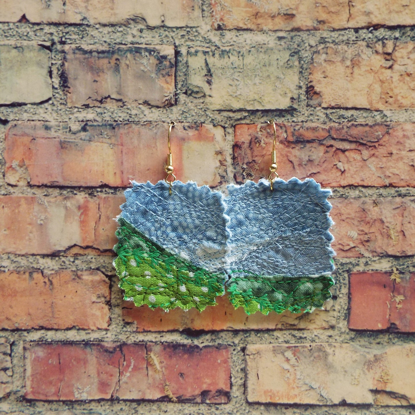 Upcycled Quilted “Field & Sky” Fabric Earrings