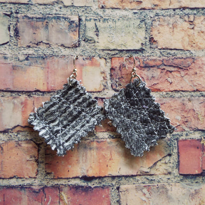 Gray Upcycled Quilted Flannel Earrings