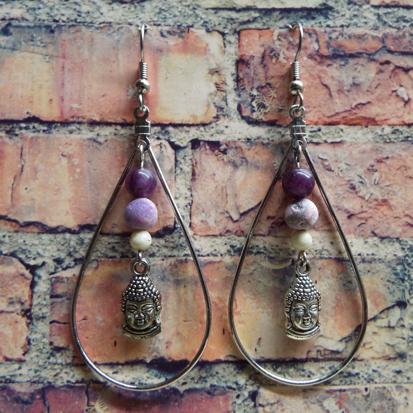 Amethyst & Buddha Teardrop Handmade Earrings