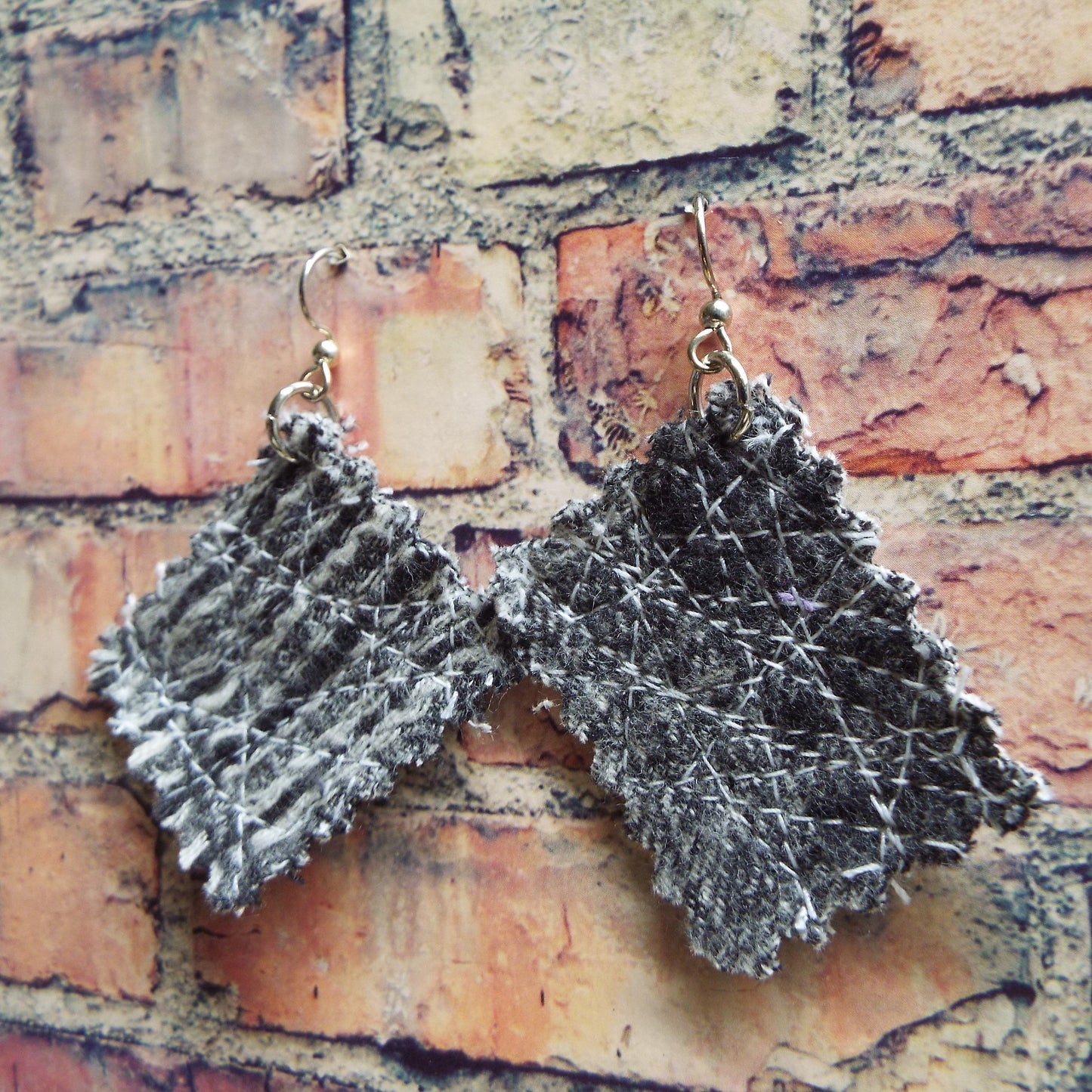Gray Upcycled Quilted Flannel Earrings