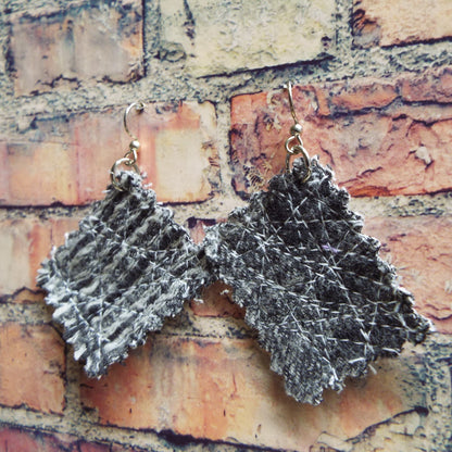 Gray Upcycled Quilted Flannel Earrings