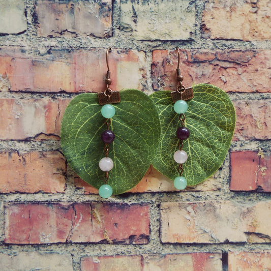 Mystic Leaves Amethyst, Rose Quartz, and Fluorite Handmade Earrings