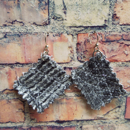 Gray Upcycled Quilted Flannel Earrings