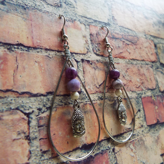 Amethyst & Buddha Teardrop Handmade Earrings