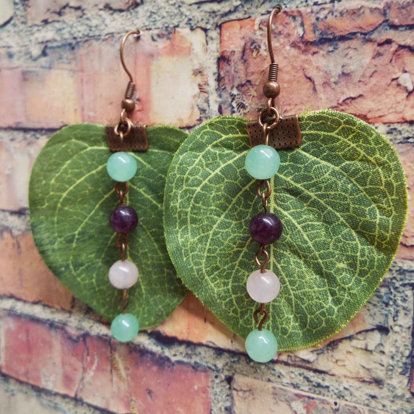 Mystic Leaves Amethyst, Rose Quartz, and Fluorite Handmade Earrings