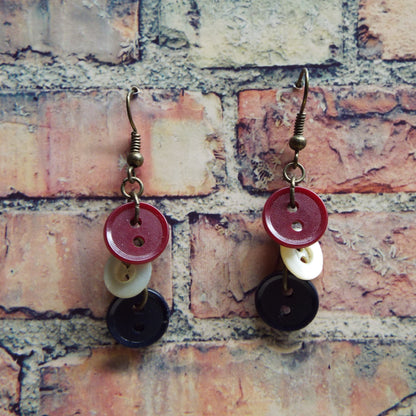 Red, White, and Blue Vintage Button Handmade Earrings