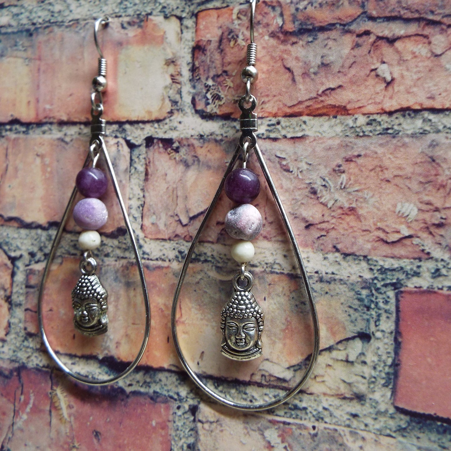 Amethyst & Buddha Teardrop Handmade Earrings