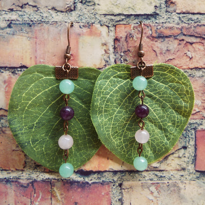 Mystic Leaves Amethyst, Rose Quartz, and Fluorite Handmade Earrings