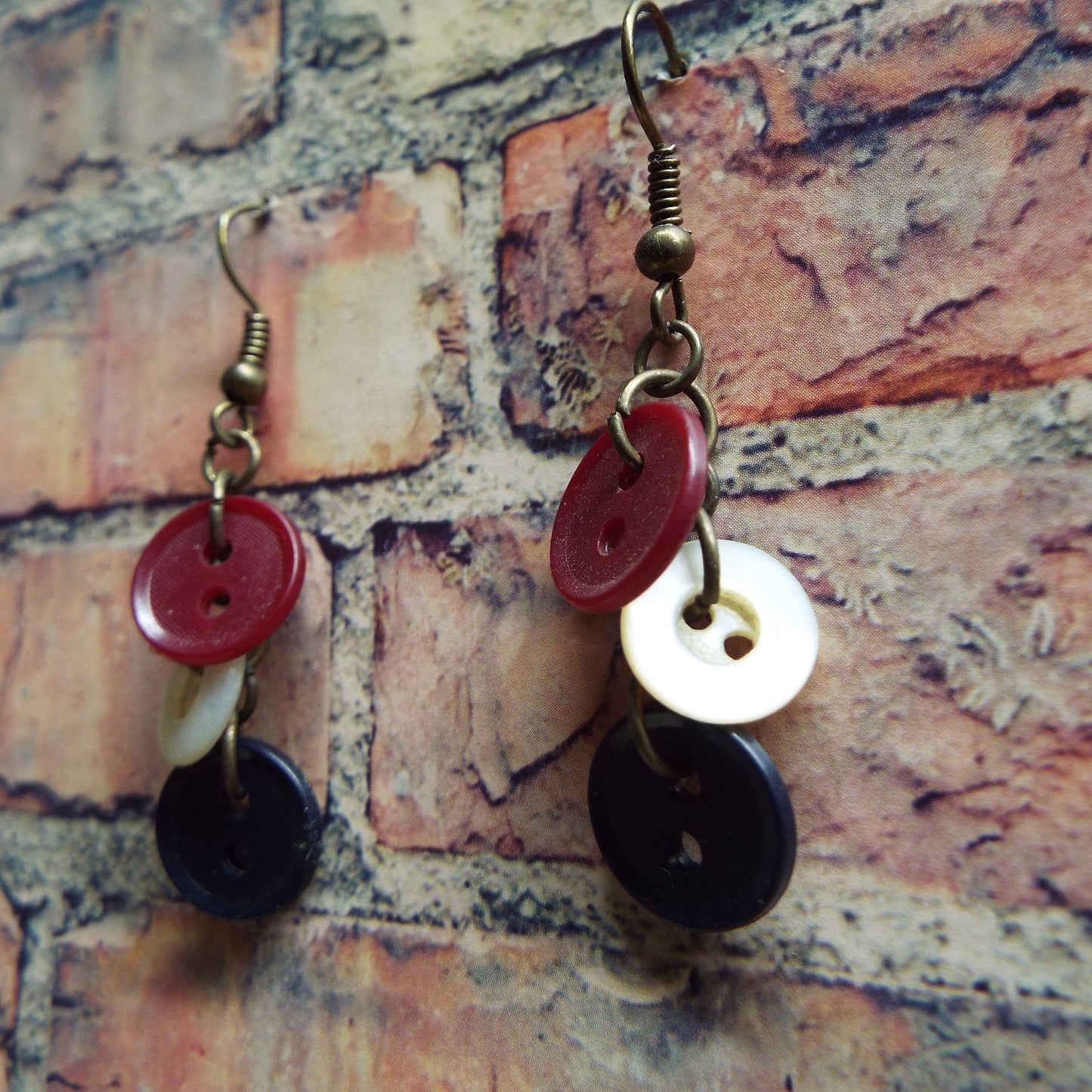 Red, White, and Blue Vintage Button Handmade Earrings