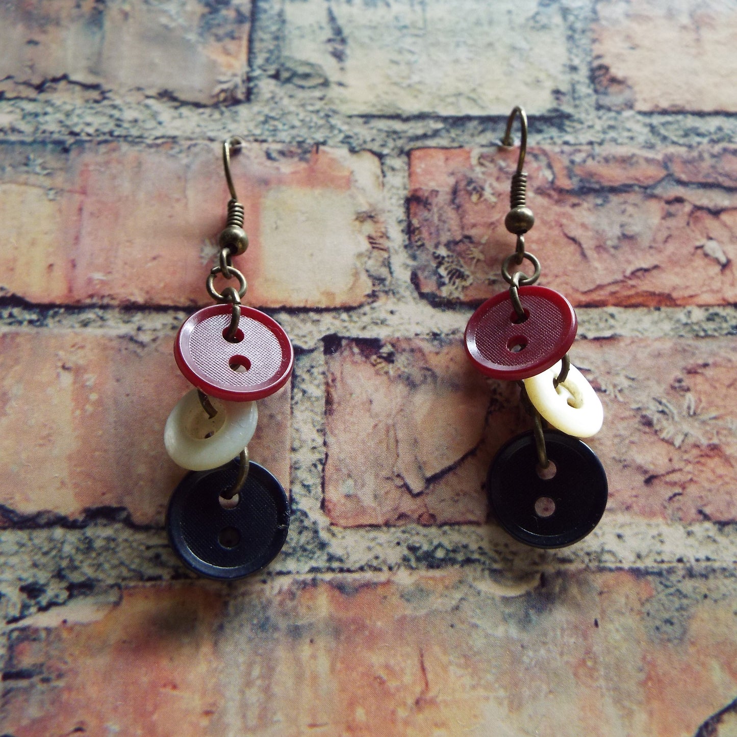 Red, White, and Blue Vintage Button Handmade Earrings