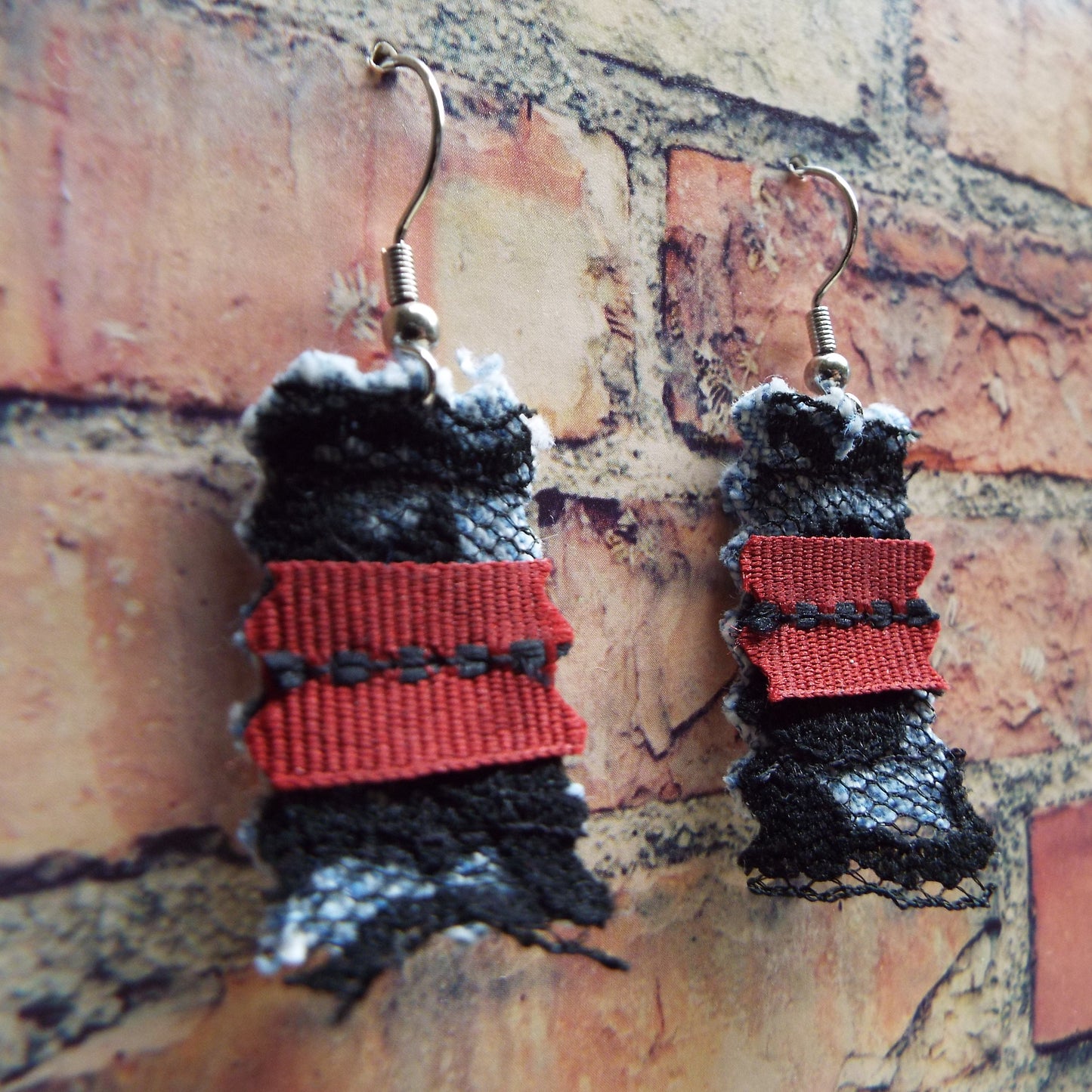 Upcycled Denim & Lace Handmade Earrings