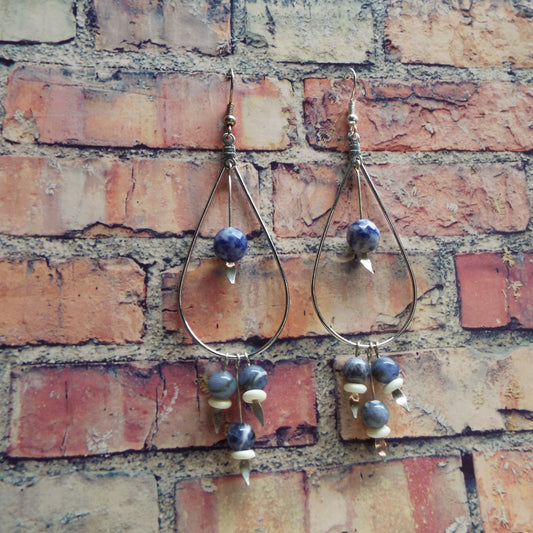 Sodalite and Carved Bone Teardrop Earrings