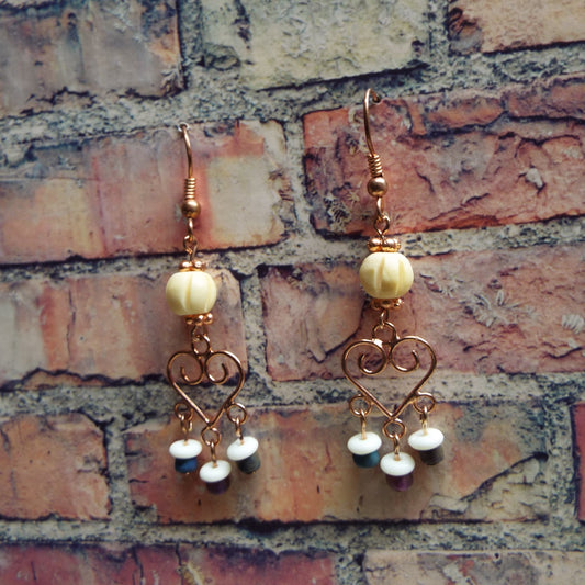 Handmade Bone and Glass Earrings