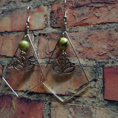 Grass Jasper and Lotus Blossom Handmade Earrings