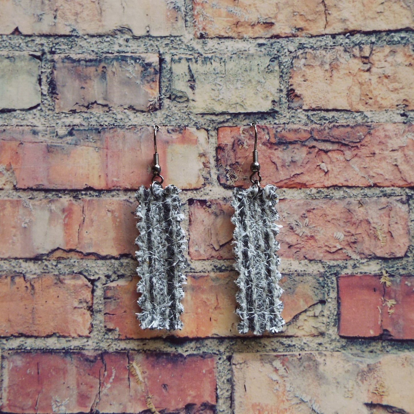 Gray Upcycled Quilted Flannel Handmade Earrings