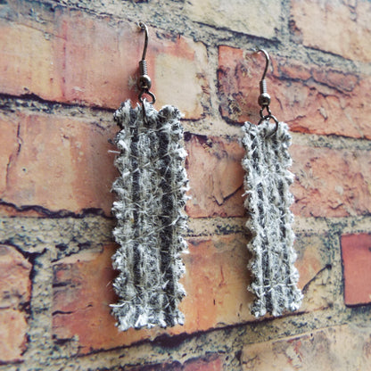 Gray Upcycled Quilted Flannel Handmade Earrings
