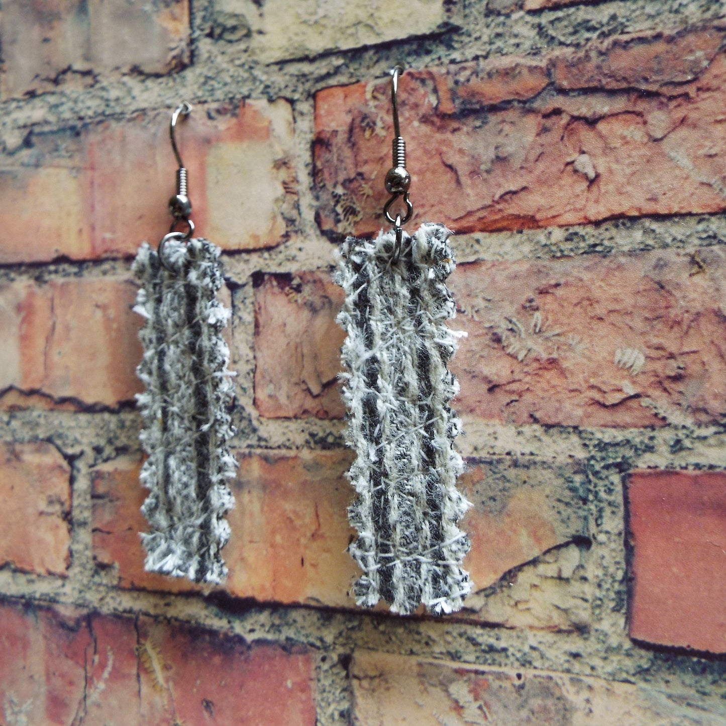 Gray Upcycled Quilted Flannel Handmade Earrings