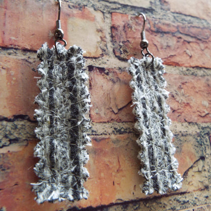 Gray Upcycled Quilted Flannel Handmade Earrings